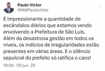 Presidente da Câmara de São Luís critica silêncio de Eduardo Braide