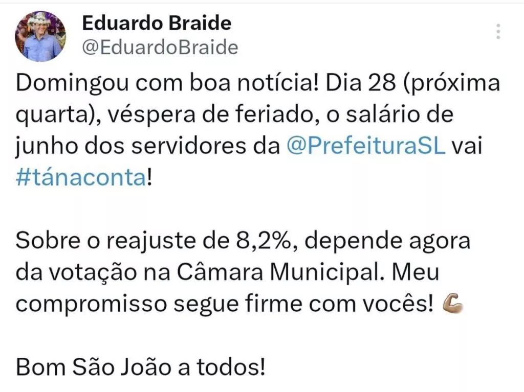 Prefeito Eduardo Braide anuncia que não pagará reajuste ao funcionalismo público municipal