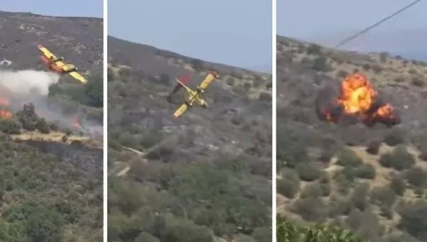 Avião que combatia incêndio florestal na Grécia cai e explode com dois a bordo