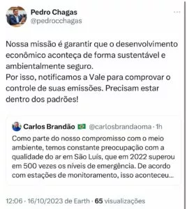 Pedro Chagas enfatiza compromisso ambiental e notifica a Vale