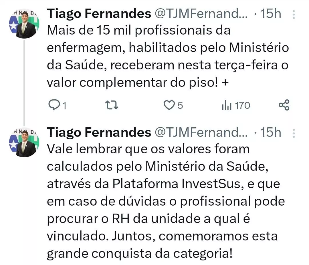 Mais de 15 mil profissionais de enfermagem do MA recebem valor complementar do piso salarial, diz Tiago Fernandes