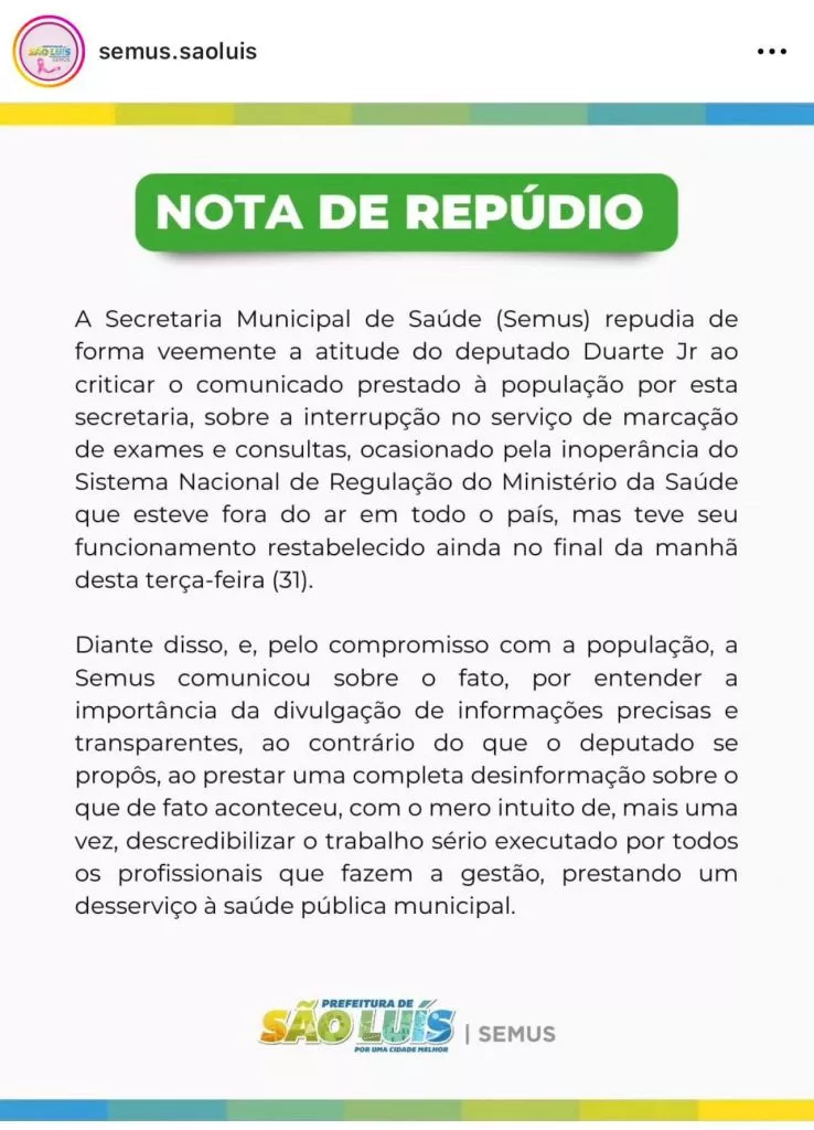 Braide expressa descontentamento com Duarte Júnior 