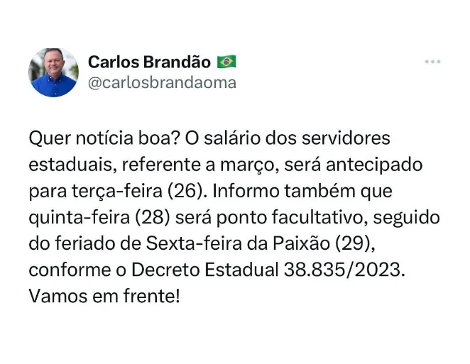 Maranhão decreta ponto facultativo na próxima quinta-feira (28)