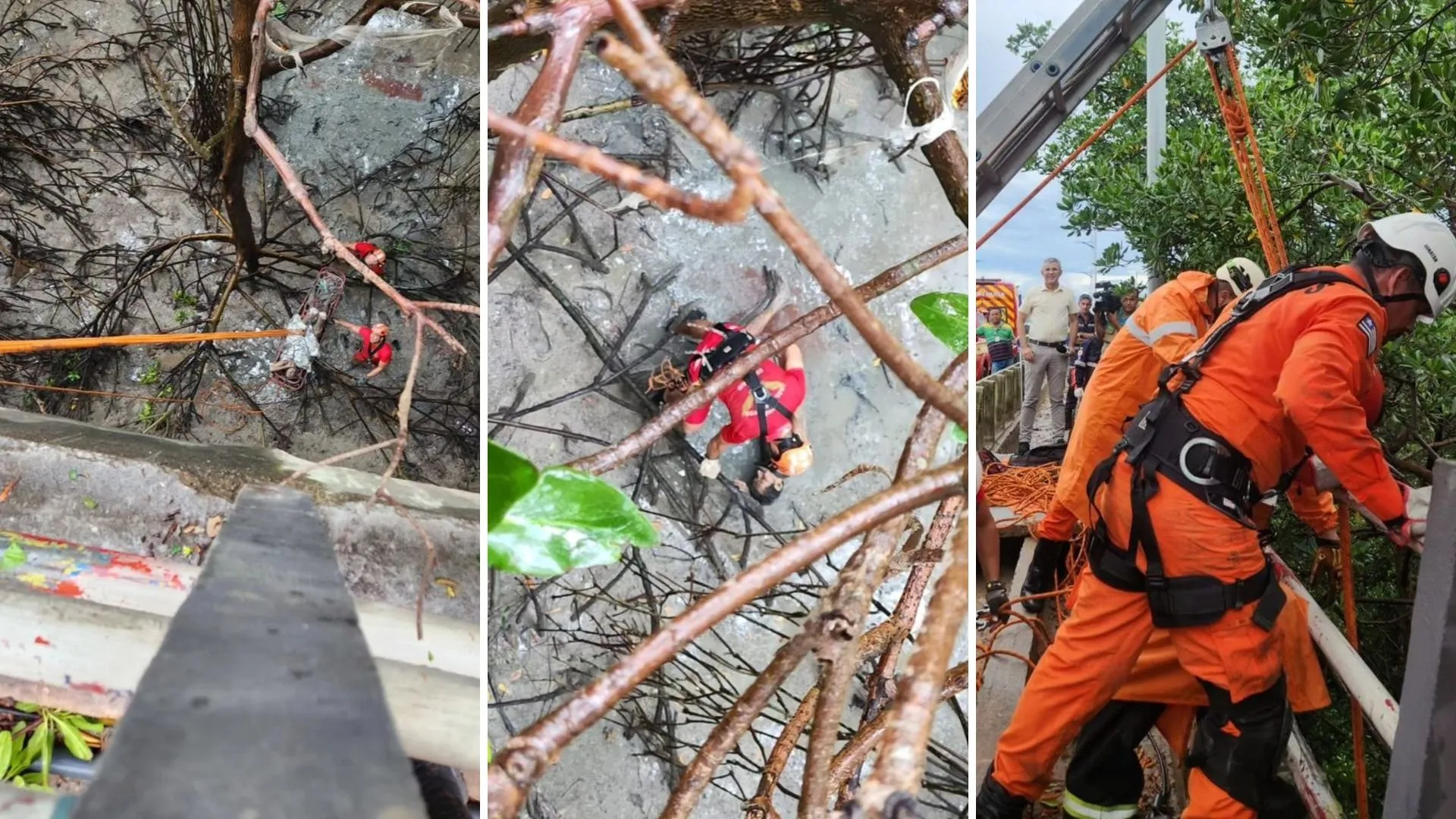 Assaltante é resgatado pelo Corpo de Bombeiros após se jogar da ponte Bandeira Tribuzzi em São Luís